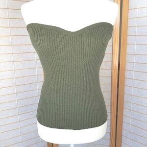 NEW Mango Sweater Tube Top Size Large Forest Green Strapless NWT